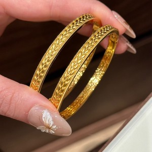 S925 Sterling Silver Gold Plated Wheat Ear <b>Bangle</b> For Women Chinese Retro Style Jewelry Gift - Product Image 4