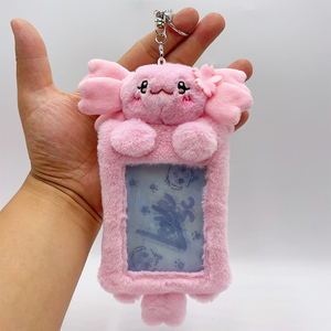 Custom New <strong>Cute</strong> Pink Plush Salamander Shape Fluffy Photos Card holder Plushies with Keyring - Product Image 1
