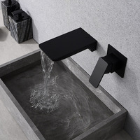 Robinet de lavabo mural noir mat moderne - Mitigeur de lavabo encastré en laiton massif - Bec cascade de luxe pour projets