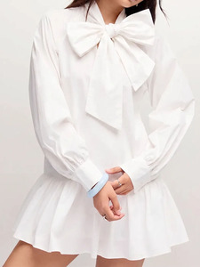 Robe Courte Blanche Élégante Joydressing pour <span class=keywords><strong>Femme</strong></span> avec Grand Nœud Papillon au Col, Manches Lanterne et Ourlet Volanté – Robes de Soirée d'Été en Gros - Product Image 2