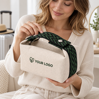 Trousse de Maquillage en Toile avec Fermeture Éclair, Grande Capacité, Poignée Jacquard, Imperméable, Organisateur de Beauté pour Voyage, Sac Cosmétique