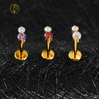 Amethyst CZ anting datar kembali Labret Stud Tragus Helix tindik Tragus bibir perhiasan ASTM F136 Titanium mode tindik tubuh