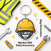 Porte-clés en acrylique personnalisé en forme de casque de chantier, breloque transparente en forme de casque de sécurité de dessin animé, cadeaux promotionnels sur mesure