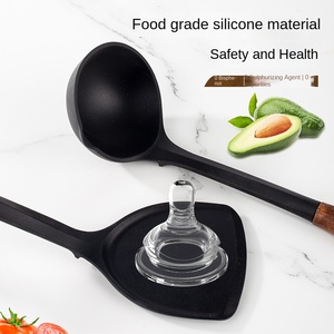 New Sustainable Modern <strong>Wooden</strong> Handle Silicone <strong>7</strong>-Piece Kitchenware Set High Temperature Resistant Non-Stick Pan Gas Induction - Product Image 3