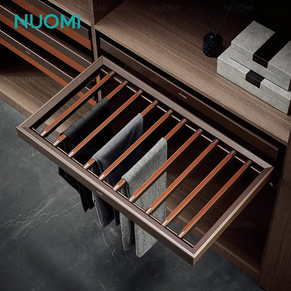 NUOMI Ralphie series Closet Accessories Sliding Hanger Rack Soft-close Adjustable Pull Out Trousers Rack for Wardrobe Storage