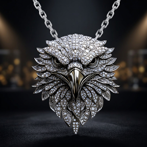 Collier pendentif tête d'aigle en argent 925 plaqué rhodium avec chaîne en diamant, bijoux de luxe unisexe - Product Image 3