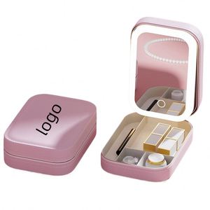 Portable Battery Inside LED Makeup Bag with Mirror and Jewelry <b>Box</b> Dustproof Cosmetic Storage Case Wholesale - Product Image 1