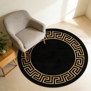 Tappeti Moderni Rotondi Neri <span class=keywords><strong>e</strong></span> Oro, Grande <span class=keywords><strong>Tappeto</strong></span> per Soggiorno, <span class=keywords><strong>Tappeto</strong></span> Circolare 200 Pieghevole, Lavabile in Lavatrice, Morbido <span class=keywords><strong>Tappeto</strong></span> Rotondo in Flanella - Product Image 3