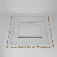 Assiette de présentation carrée en verre transparent de luxe avec bord doré, idéale pour la cuisine - Offre spéciale