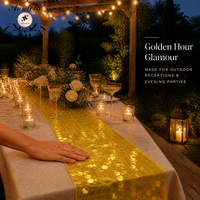Chemin de table ANNIELU en sequins dorés, grand chemin de table à paillettes pour réception en plein air, soirée, mariage, décoration, vente en gros
