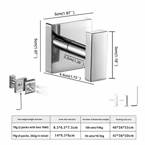 Gancio appendiabiti/asciugamani quadrato di lusso in acciaio inossidabile resistente, da parete, con capacità di 5-10 kg, per accappatoi e retroporta - Product Image 4