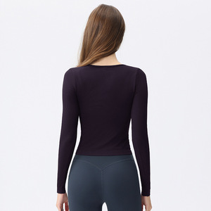 Women's Long Sleeve Fitness <b>Top</b> Solid Color <b>Tight</b> Fit Outdoor Sports Shirt <b>Black</b> - Product Image 2