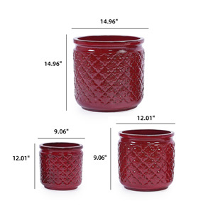 Juego de Macetas de Cerámica Mdj, 3 Piezas, Diseño de Diamantes, 15, 12 y 9 Pulgadas, Macetas Redondas Esmaltadas para Uso en Interiores, Exteriores, Jardín y Hogar - Product Image 6
