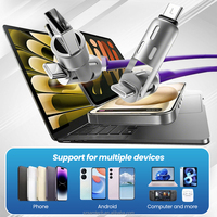 Kabel USB C pengisian daya Multi 4 in 1, kabel Data USB C panjang 2m lampu warna-warni 60W untuk pengisian daya ponsel Tablet