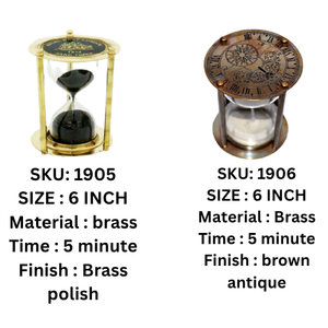 Nautical Brass Hourglass Sand <b>Timer</b> With Grey Sand Gifts for Dads Men Women Christmas Decor Home and Office Decor - Product Image 2