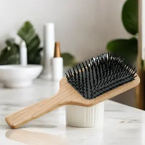 Modern Paddle Hair Brush For Scalp Massage Custom Logo Beech Wood Bamboo Disposable For Home Salon Use With Nylon Waterproof