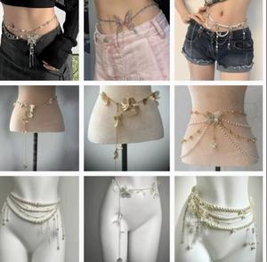 Chaîne de taille papillon multicouche en strass, chaîne de corps en alliage, ceinture à pampilles perlées pour soirée et danse - Product Image 4