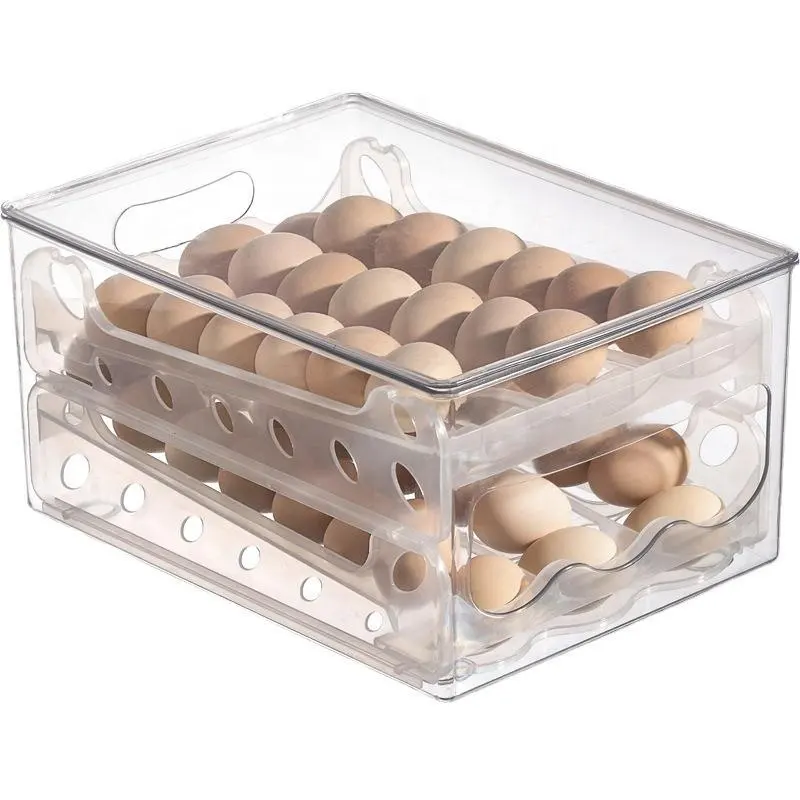 Vassoio per uova in plastica eco-friendly per animali domestici con congelatore impilabile portauova in plastica cassetto portaoggetti scatola di immagazzinaggio della cucina