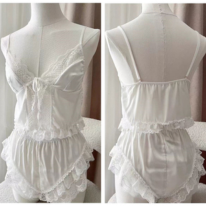 <strong>Sexy</strong> White Lace Pyjamas <strong>Sets</strong> Cami Top and Ruffle Trim Sleepwear Bridal Women Short <strong>PJ</strong> <strong>Set</strong> - Product Image 2