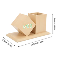 Jam Alarm Pen Holder Termometer Digital Kayu untuk Hadiah & Promosi dengan Harga Termurah