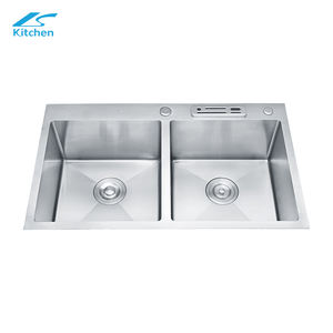 Fregadero de cocina de acero inoxidable en ángulo recto, fregadero de cocina hecho a mano de doble cuenco, fregadero de mármol, lavandería - Product Image 5