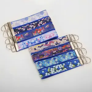 Winsome 25mm hot sale blue florar fabric polyester Keychain wristlet key FOB