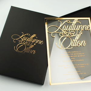 Luxury Transparent Acrylic <strong>Wedding</strong> Invitation <strong>Card</strong> <strong>Box</strong> With Burgundy Silk Tissue Decoration Inside - Product Image 5