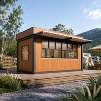 Moderner Vorgefertigter Holzoptik-Verkaufskiosk Modularer Kaffeestand mit Servicetresen