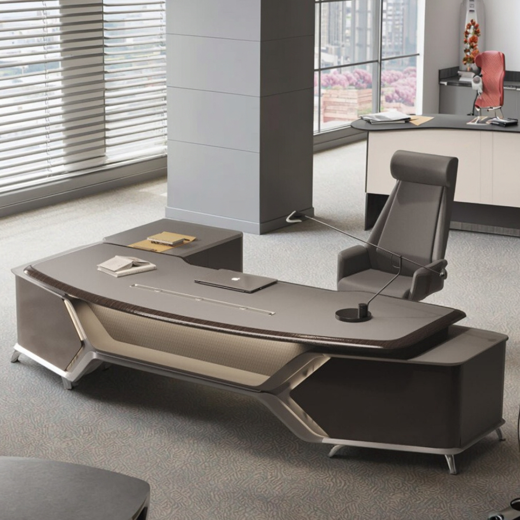 Modern Luxury Executive Office Desk For Boss Or CEO MDF Office Desk L Shaped Office Table And Chair Set Wooden Office Furniture