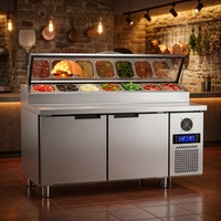 Table de préparation de salades commerciale à 2 portes en acier inoxydable 304, réfrigérateur sous comptoir, refroidissement par air, contrôle numérique de la température
