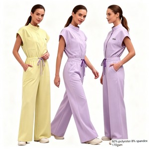 Tuta bianca a vita alta per il commuting, uniforme da veterinario a maniche corte viola, tuta da lavoro 42388 - Product Image 1