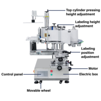 Machine d'étiquetage semi-automatique électrique pour bouteilles, bocaux et canettes transparentes, avec guide-rail rotatif en bois