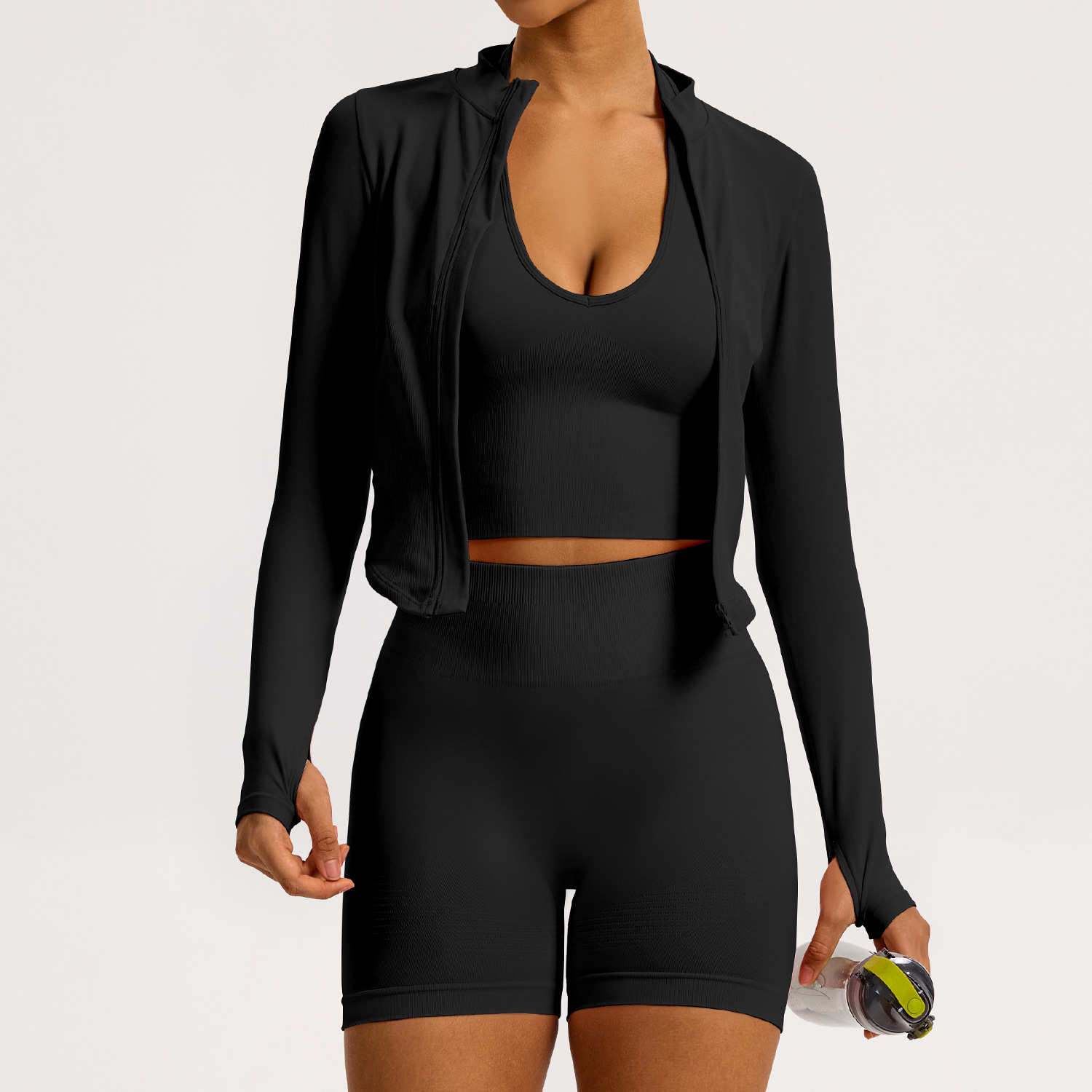 Black coat+bra+short