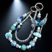Breloque de téléphone ange ailé bleu de luxe, cordon perlé en strass de cristal, perle Shamballa turquoise, bijoux faits à la main, vente en gros