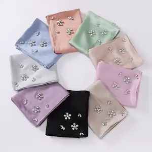 Sciarpa hijab in chiffon lungo di alta qualità in chiffon di perle personalizzate donna scialle solido premium Diamond malese ladies simple hijab