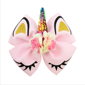 Arcobaleno ragazze <span class=keywords><strong>unicorno</strong></span> capelli fiocchi con alligatore fermacapelli archetti <span class=keywords><strong>accessori</strong></span> per capelli per bambini - Product Image 4