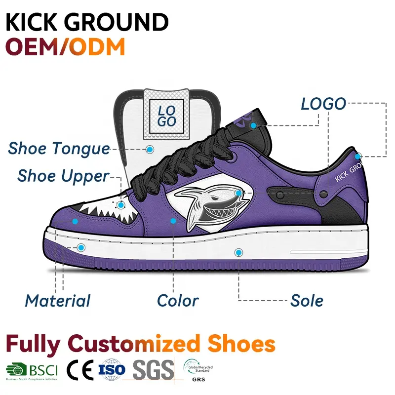 Kick Ground sepatu kets pria, sneaker produsen kasual gaya basket untuk lelaki