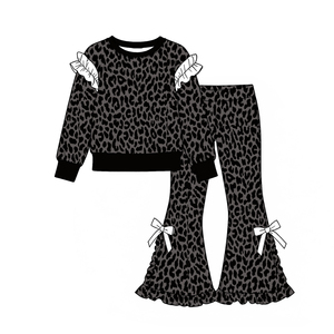 Preorder Fashion <b>Leopard</b> Cotton Spandex Casual Little Girls <b>Sweatshirt</b> Ruffles Flared Pants 2 Pieces Outfits Sister Clothes - Product Image 2