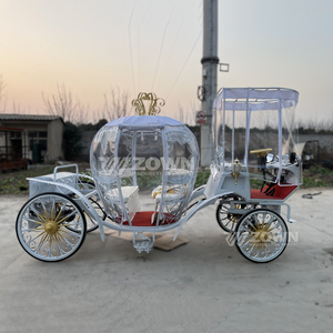 รถม้าฟักทองไฟฟ้าสีขาวทองพร้อมหลังคาใสสำหรับงานแต่งงานทุกสภาพอากาศ - Product Image 6