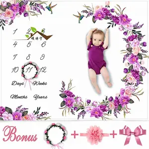 Wholesale custom Photography photo Prop growing infant Monthly Milestone baby blanket for newborns