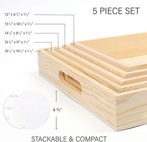 Plateaux en bois à peindre faits à la main avec poignées Plateau en bois de pin de nidification - Product Image 3
