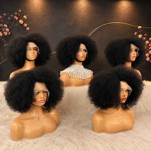 Peluca de Cabello Humano Virgen Afro Rizado Kinky 13x4 con <span class=keywords><strong>Parte</strong></span> Lateral y Frente de Encaje, Color Natural, Estilo Afro Bob con Línea de Cabello Natural, Cabello Peruano - Product Image 4