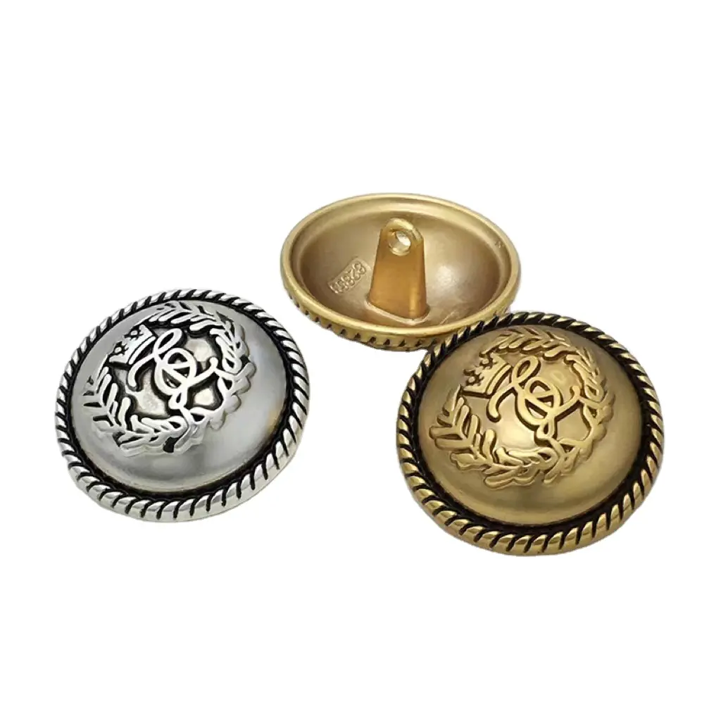 Giyim tasarımı için düğmeler Metal dikmek Shank alaşım kazınmış logosu yuvarlak şekil moda yüksek kalite özelleştirilmiş kaplama yuvarlak, yuvarlak
