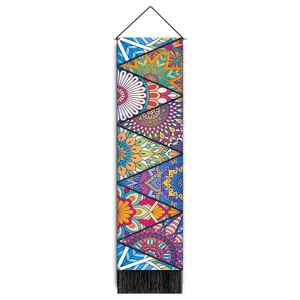 Tapeçarias artesanais verticais de girassóis de desenho digital de comprimento longo para decoração doméstica OEM bem-vindo