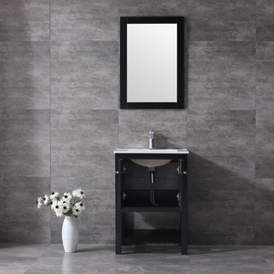 Mueble de Baño Moderno Cuadrado de Madera Maciza Lacada y Contrachapada con Espejo Enmarcado y Lavabo de Cerámica Hecho en Vietnam - Product Image 3