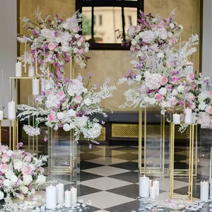 Marco cuadrado Rectangular delgado de lujo de alta calidad, mesa chapada en oro, soportes de flores para boda, decoración de fiesta