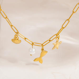 Pearl <b>Bracelet</b> 18k Gold Stainless Steel Starfish Pendant Women's Everyday Wear White Pearl Jewelry - Product Image 4