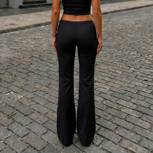 Pantalon évasé taille basse pour femme, coupe slim, extensible, avec détails boutonnés, style bootcut, décontracté et tendance - Product Image 5