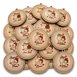 Set di Ornamenti in Legno per San Valentino, Targhette Rotonde Incise al Laser con Storia <span class=keywords><strong>d</strong></span>'<span class=keywords><strong>Amore</strong></span>, Decorazioni Romantiche da Appendere per Matrimoni - Product Image 4