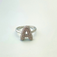Bague ajustable en zircon coloré plaqué or 18 carats avec lettre A-Z et micro-serti en forme de cœur – Magnifique accessoire pour femme, idéal comme cadeau